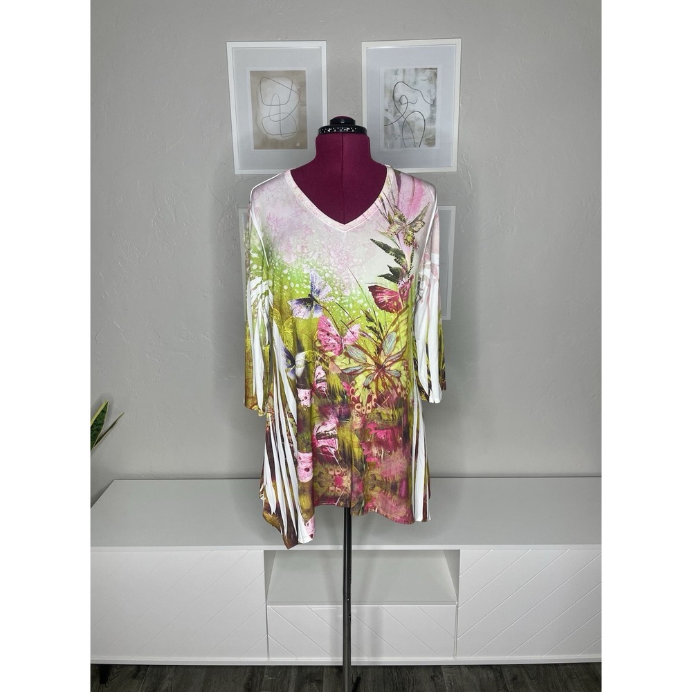 Jostar Tunic Top Women's L Asymmetric Rhinestone Embellished‎ Butterfly